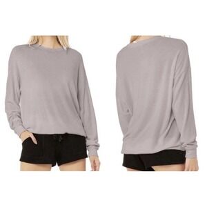 Alo Smoke Soho Pullover‎ Washwear Look Sz Medium Lavender Cozy Loungewear